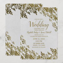 Folhas Brancas e Douradas Elegantes Casamento Rúst