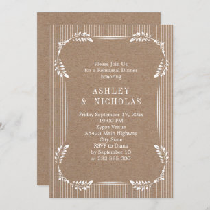 Convite Folhas brancas papel kraft janto de ensaio de casa
