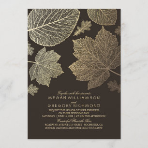 Convite Folhas Castanhas Douradas Casamento Outonal Vintag