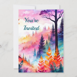 Convite Folhas Coloridas N Árvores da floresta em Montanha
