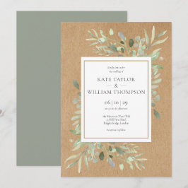 Convite Folhas da Primavera Verde Rustico Kraft Casamento