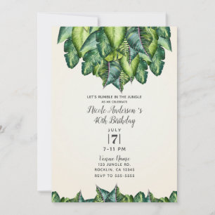 Convite Folhas da Selva Tropical Verde Botânico Aniversári