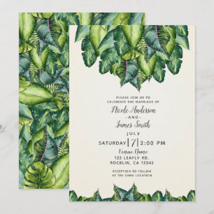 Convite Folhas da Selva Tropical Verde Casamento Botânico