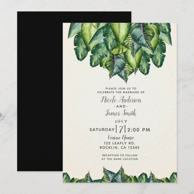 Convite Folhas da Selva Tropical Verde Casamento Botânico (Frente/Verso)