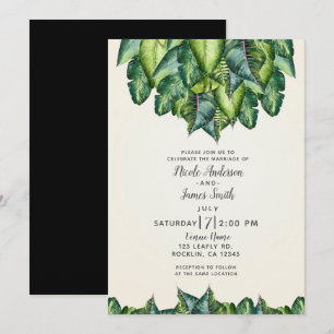 Convite Folhas da Selva Tropical Verde Casamento Botânico