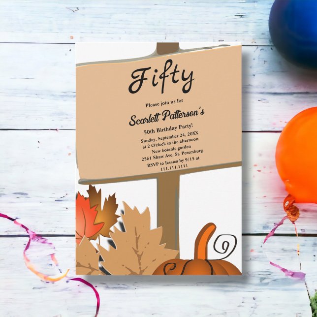 Convite Folhas de Abóbora Russas Elegantes caem 50º aniver (Criador carregado)