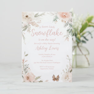Convite Folhas de Aquarela Bege Floco de Neve de Inverno