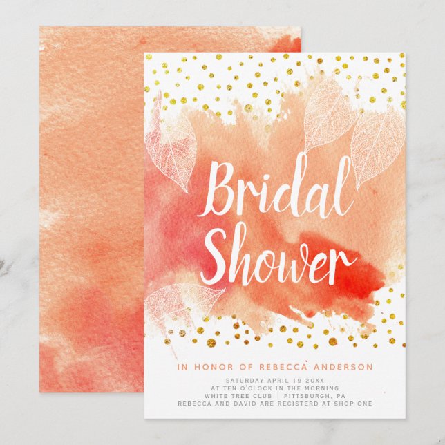 Convite Folhas de aquarela, chá de panela de casamento con (Frente/Verso)