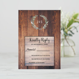 Convite Folhas de aquarela com monograma de madeira rústic