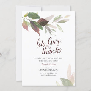 Convite Folhas de Aquarela de Ação de Amizade