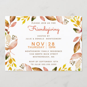 Convite Folhas de Aquarela Dourada de Cobre e Dão Amizade
