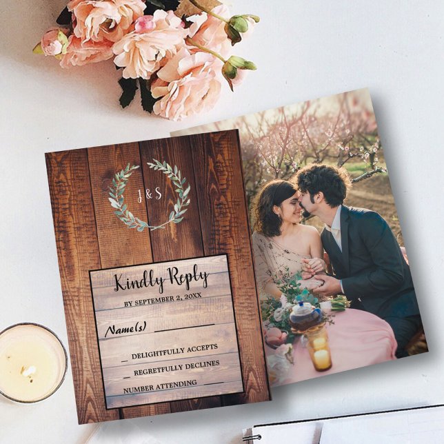 Convite Folhas de aquarela em madeira de celeiro Casamento (Criador carregado)