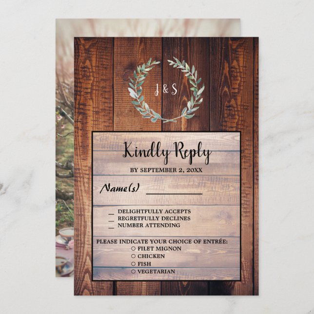 Convite Folhas de aquarela madeira Opções de janto RSVP de (Frente/Verso)