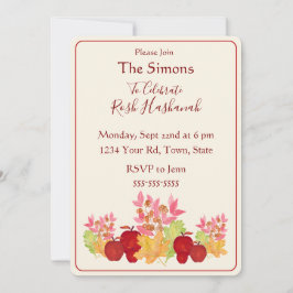 Convite Folhas de Aquarela Pintadas à Mão Maçãs Rosh Hasha