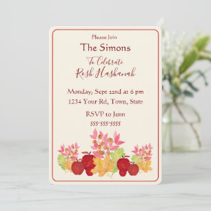 Convite Folhas de Aquarela Pintadas à Mão Maçãs Rosh Hasha