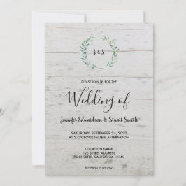 Convite Folhas de aquarela russa no monograma de madeira C