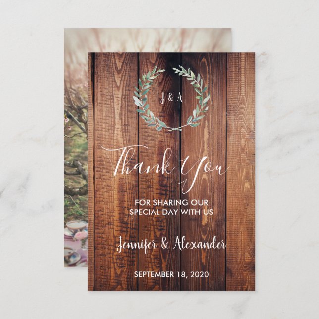 Convite Folhas de aquarela russa Obrigado casamento da fot (Frente/Verso)