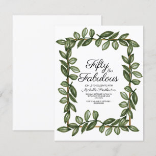 Convite Folhas de Aquarela Verde Dourado Branco Aniversári