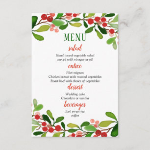 Convite Folhas de Azevinho Fruta Natal   Menu de Casamento