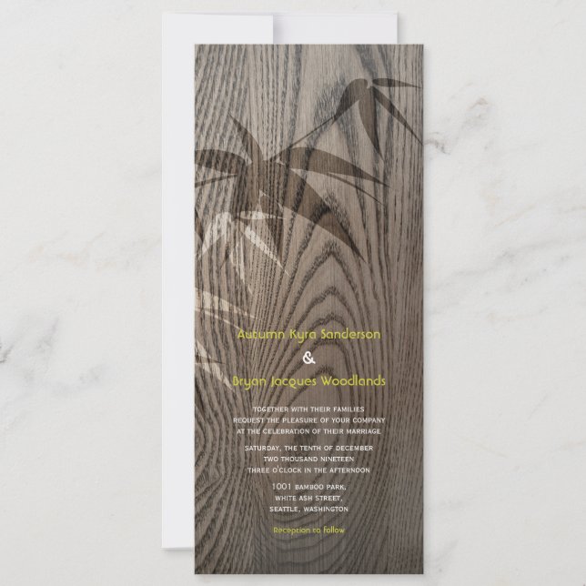 Convite Folhas de Bambu com Textura de Madeira Marrom Casa (Frente)