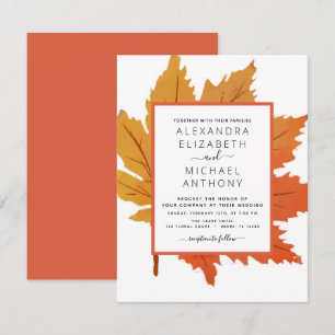 Convite Folhas de bordo de outono aquarela laranja marrom