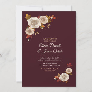 Convite Folhas de Bordo e Rosas de Creme Casamento Borgonh