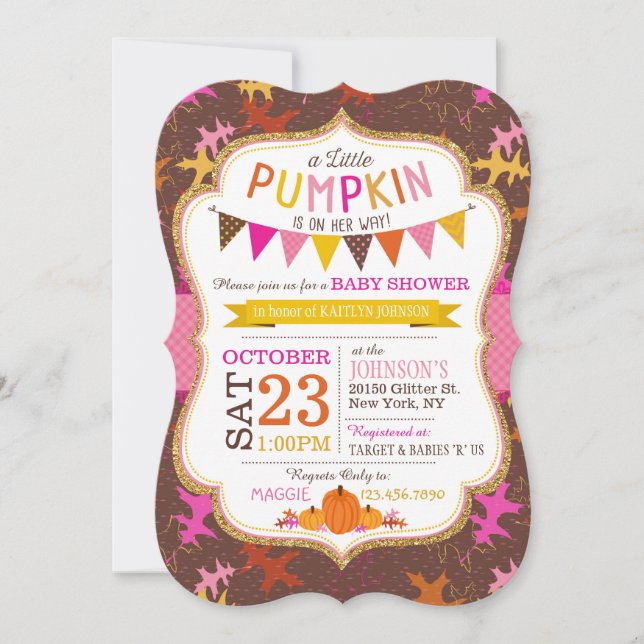 Convite Folhas de Carvalho de Queda e Chá de fraldas de Pu (Frente)