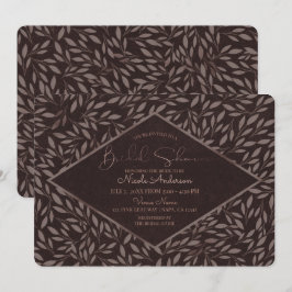 Convite Folhas de Cor de Rosa Chocolate Botânico Chá de Be