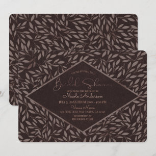 Convite Folhas de Cor de Rosa Chocolate Botânico Chá de Be