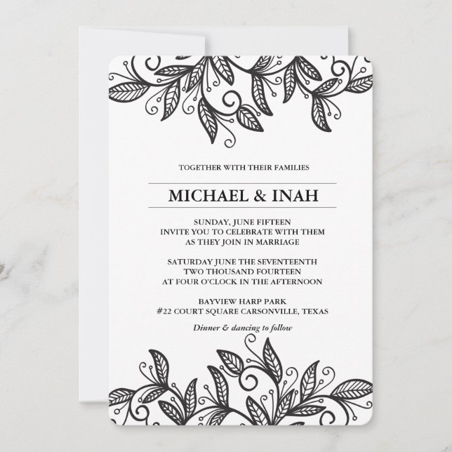 Convite folhas de espiral de rabisco (Frente)