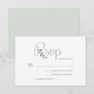 Convite Folhas de Eucalipto Branco Cinza RSVP de Casamento