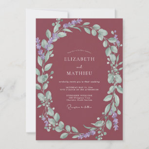 Convite Folhas de Eucalipto Carmesim Empoeirado Casamento