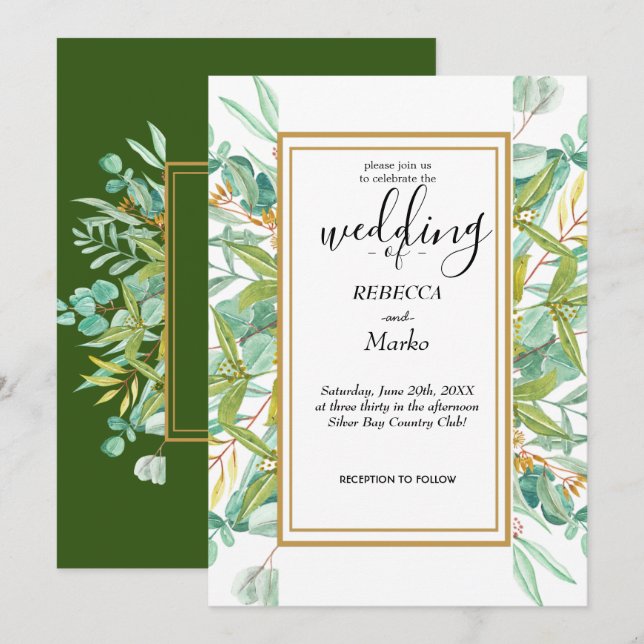Convite Folhas de eucalipto elegantes e bonitas (Frente/Verso)