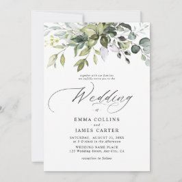 Convite Folhas de Eucalipto em Aquarela para Casamento Ver
