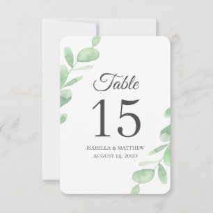 Convite Folhas de eucalipto. Números de mesa de casamento