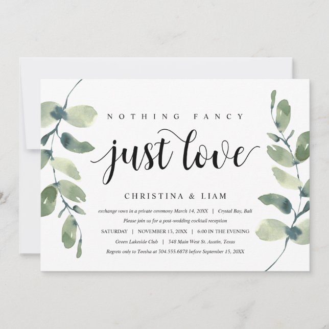 Convite Folhas de Eucalipto, Tinta Preta, Casamento às Esc (Frente)