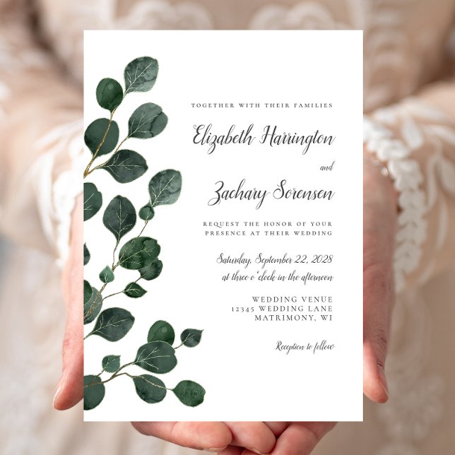 Convite Folhas de Eucalipto Verde Casamento Aquarela (Criador carregado)