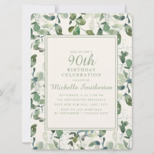 Convite Folhas de Eucalipto Verde Elegantes Aniversário de