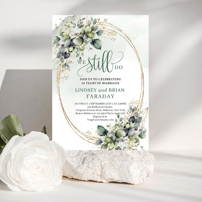 Convite Folhas de Eucalipto Verde Empoeirado Nós Ainda Faz (Dusty Green Eucalyptus Greenery We Still Do Invite)
