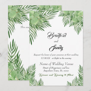 Convite Folhas de Eucalyptus Palm Verde Casual Beach Wedin