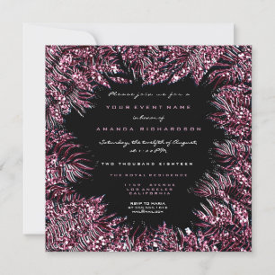 Convite Folhas de Fern Framed Cristais Burgundy Rosa Preto