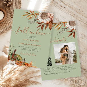 Convite Folhas de ferrugem verde salvia boho floral casame