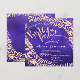 Convite Folhas de festa de aniversário Wreath Indigo Blue 