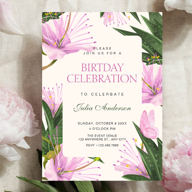 Convite Folhas de flores aniversário (Criador carregado)