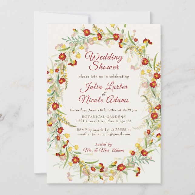 Convite Folhas de Flores de Maravilha Selvagem Casamento C (Frente)