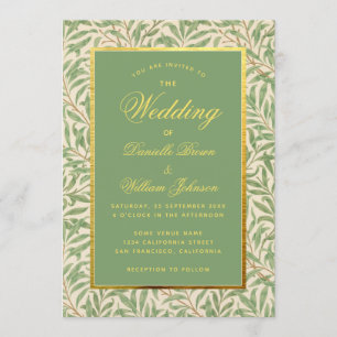Convite Folhas de folhagem verde de casamento falso dourad