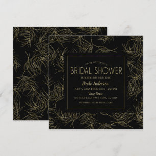 Convite Folhas de Glamour Tropical Preto e Dourado Chá de