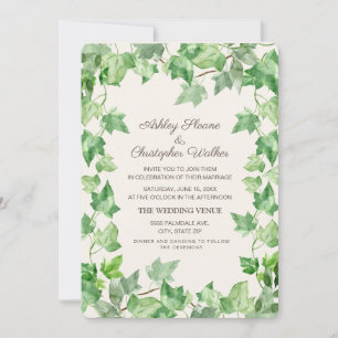 Convite Folhas de Hera Verde Elegantes Casamento Creme