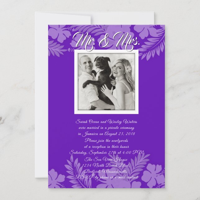 Convite Folhas de Hibisco Roxo Foto Somente Recepção (Frente)