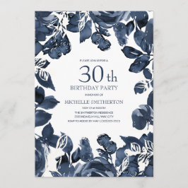 Convite Folhas de Índigo Azul-Marinho 30º Aniversário